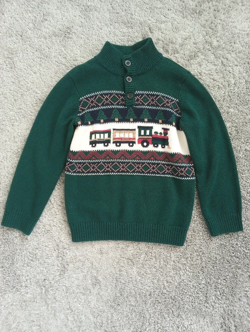 Toddler Boys Dark Green Holiday Train Turtleneck Sweater Size 5T